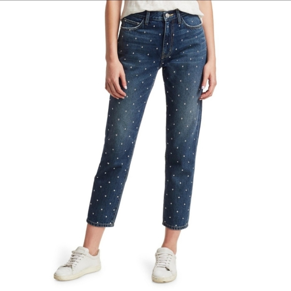 Current/Elliott Vintage Cropped Slim Jeans High Rise Studded Dark Blue 27 NWT - Picture 2 of 8